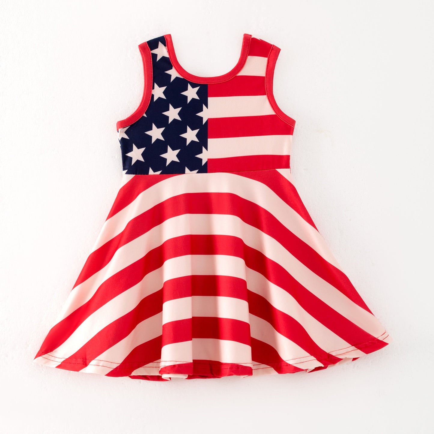 Girls 4th Of July Red Stripes Navy Star Dress
