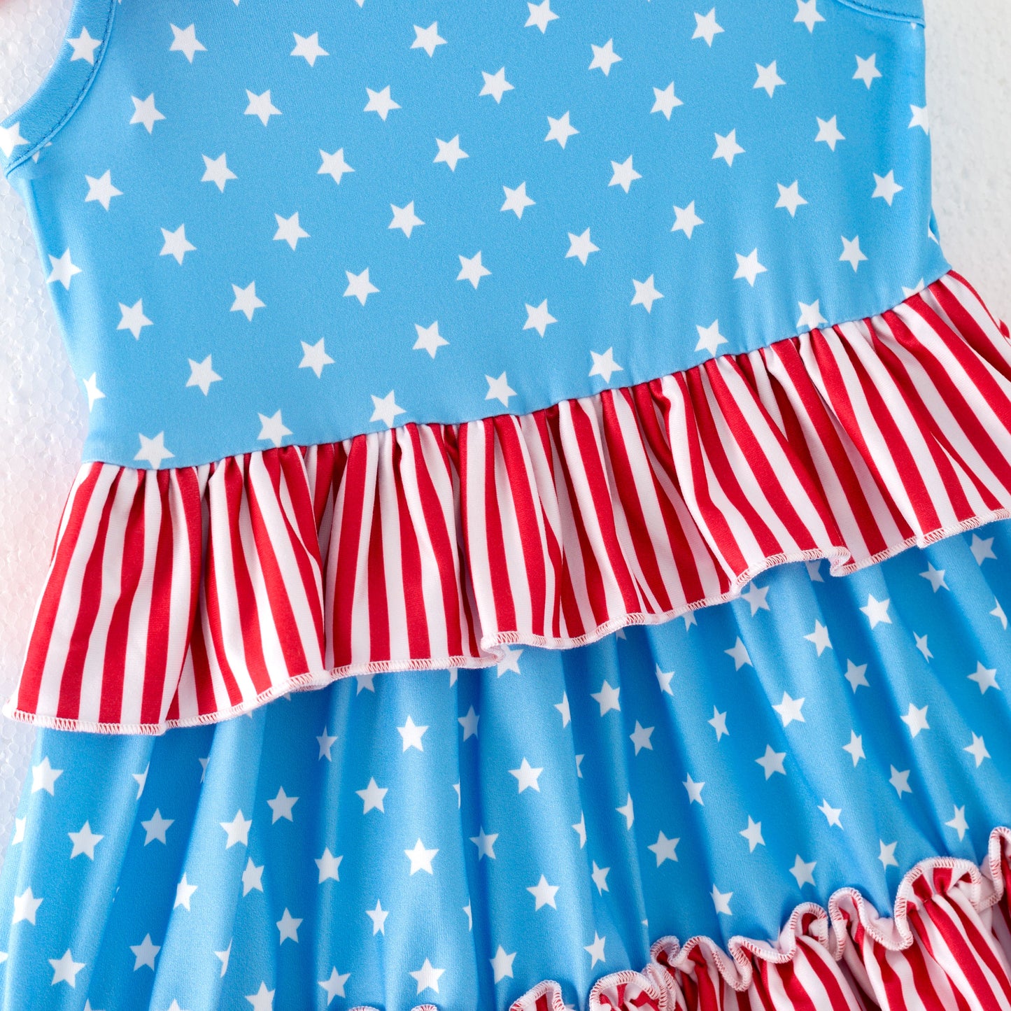 Girls 4th Of July Blue Dot Red Stripes Patchwork Dress