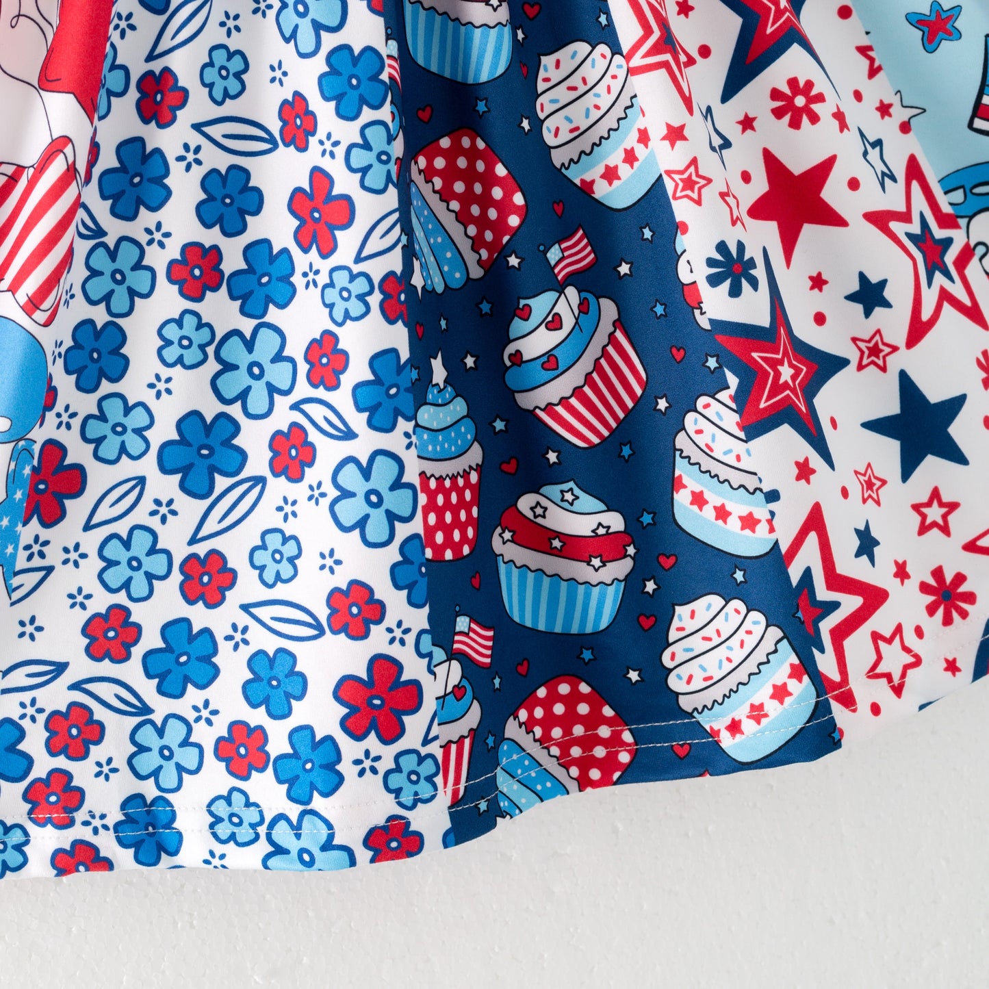 Girls 4th Of July Blue Red Independence Print Dress