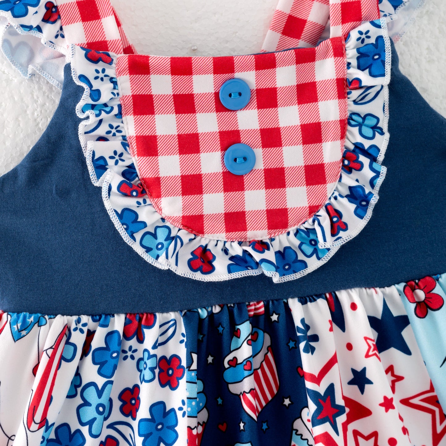 Girls 4th Of July Blue Red Independence Print Dress