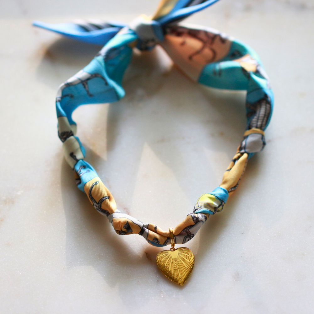 Scarf Necklace ~ Blue Horse Pattern