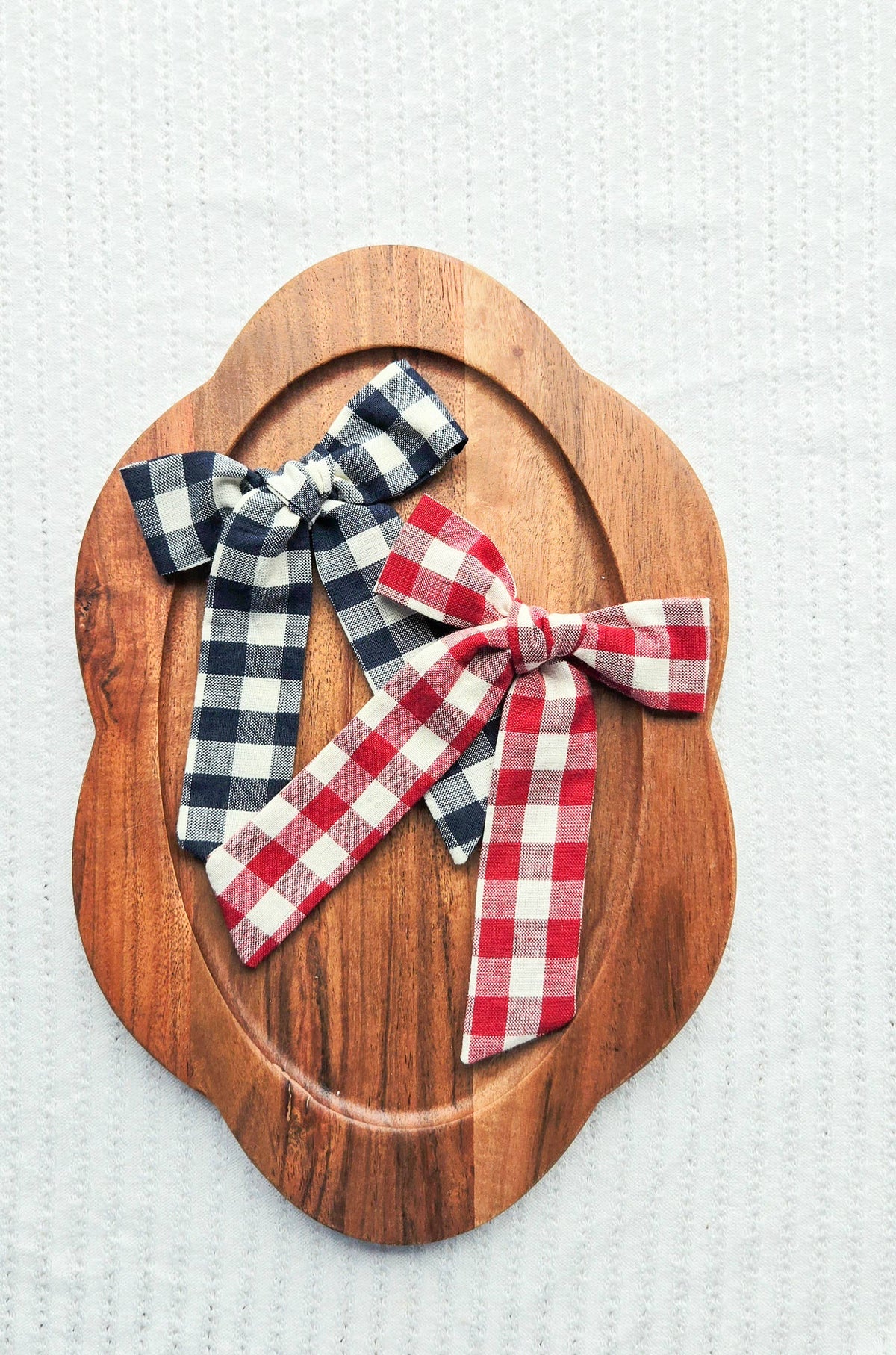 Long Tail Bow on Clip • Navy Gingham