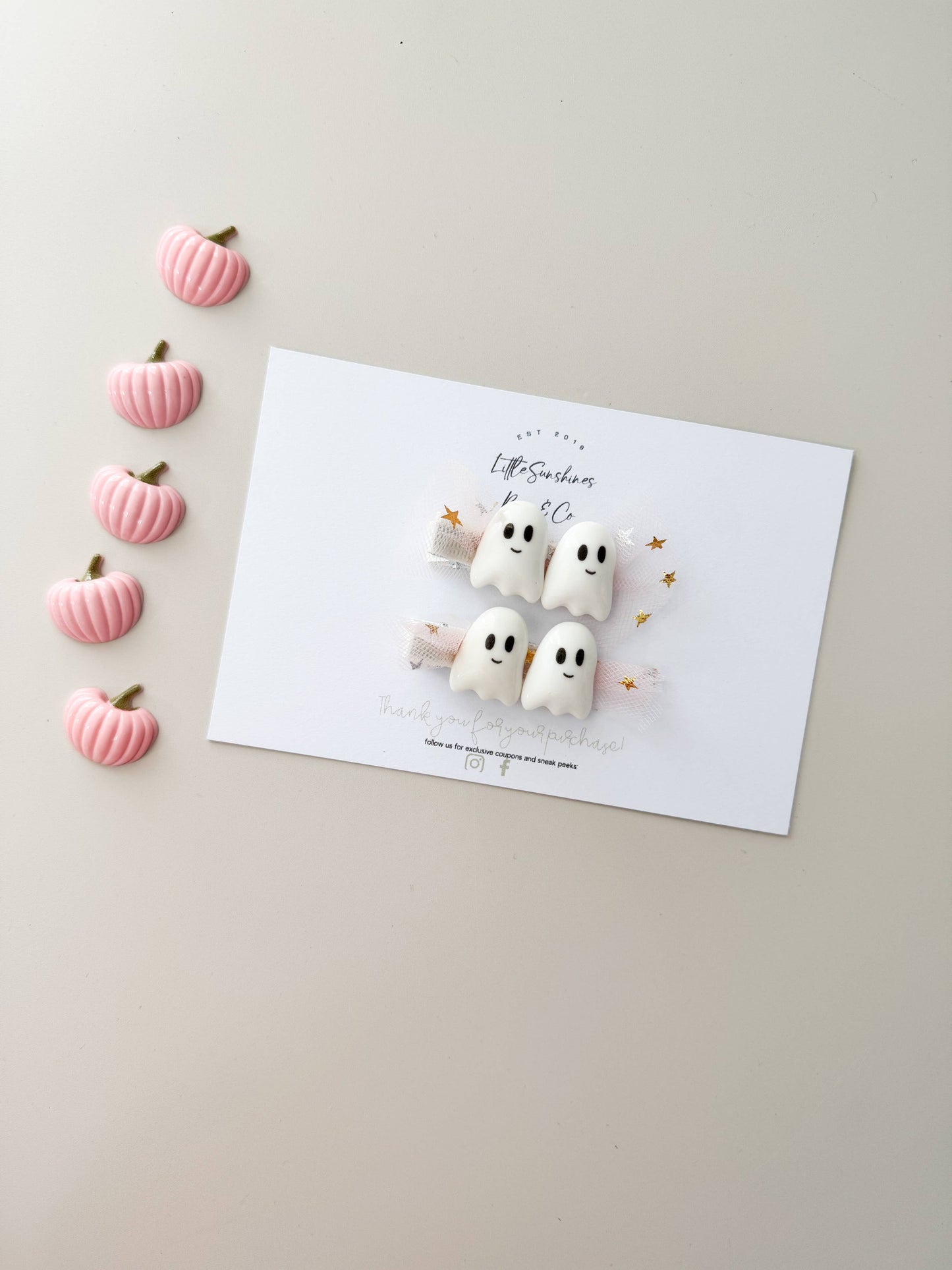 Pink & White Ghost Halloween Hair Clips- Set of 2