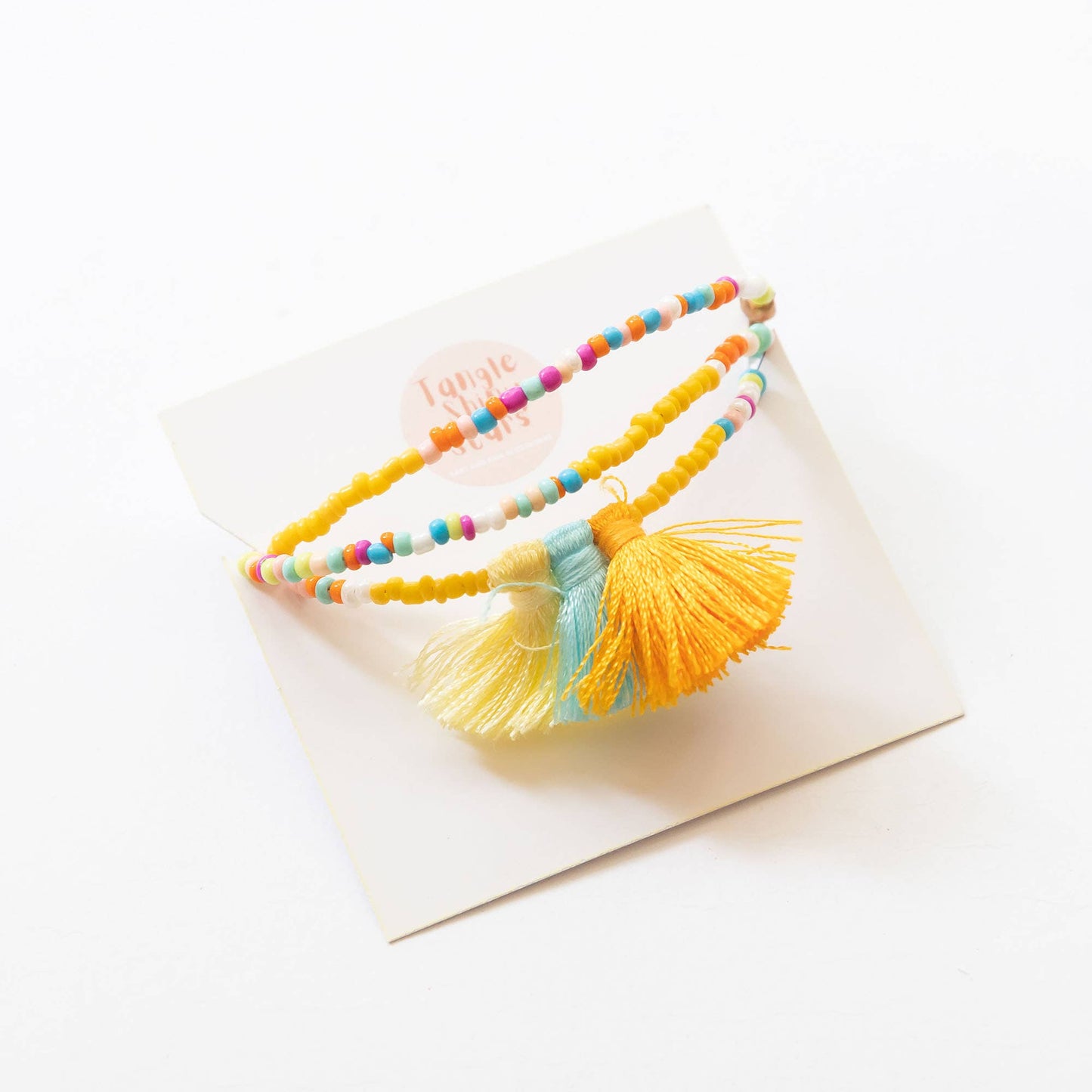 Bohemian Beads & Tassel Necklace | Yellow & Blue & Orange