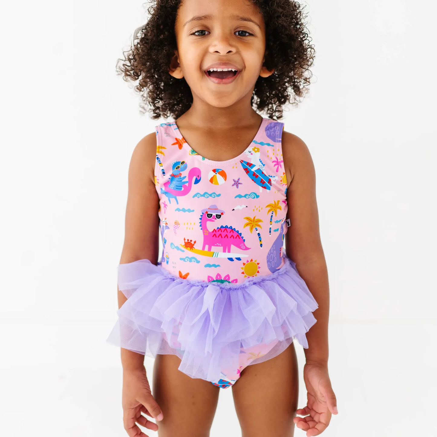 Pink Dino Girls Swimsuit With Tutu