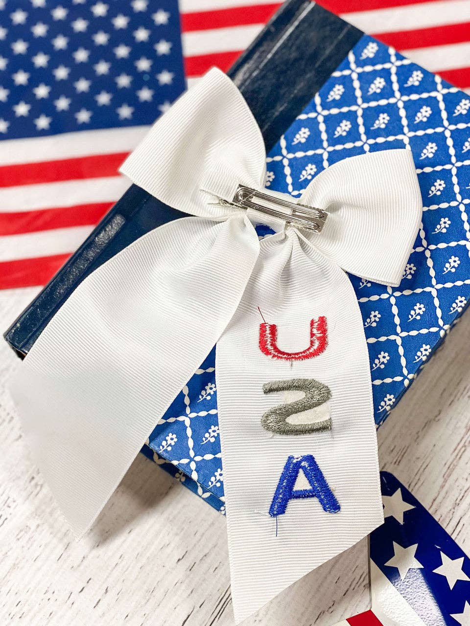 USA Embroidered Cheer Bow