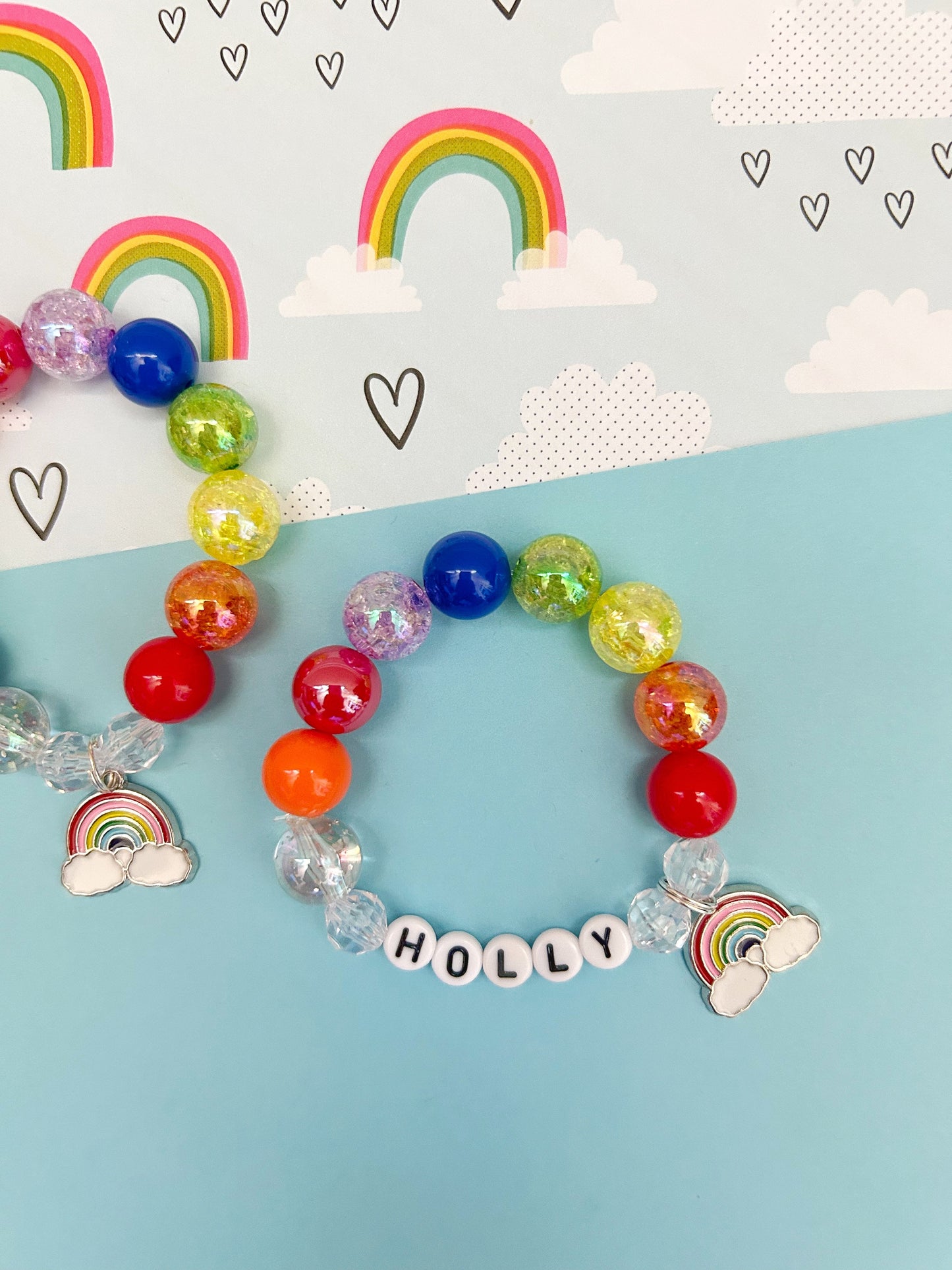 Kids Rainbow Charm Bracelet, Personalized, Custom Name