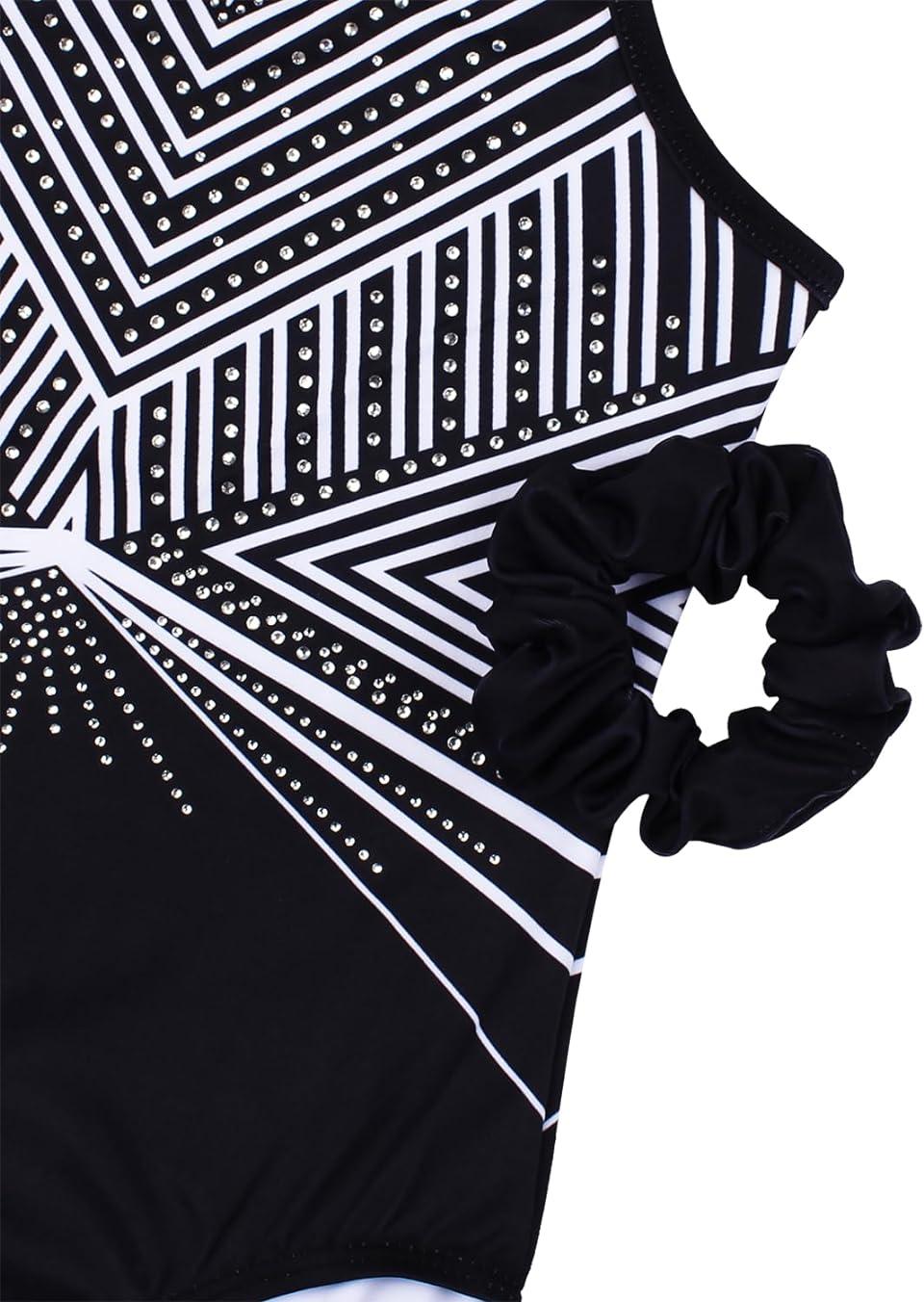 Black and White Geometric Starburst Gymnastics Leotards Outfit Set
