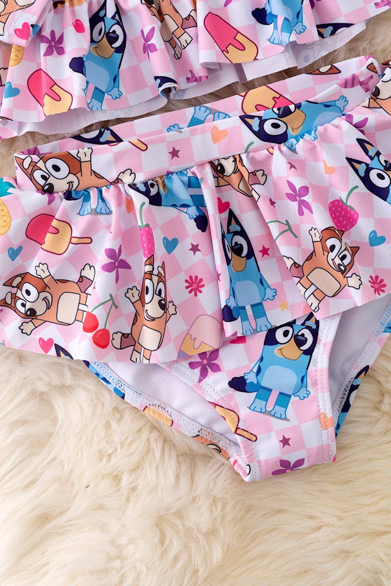 Blue Dog Checkered printed swim set