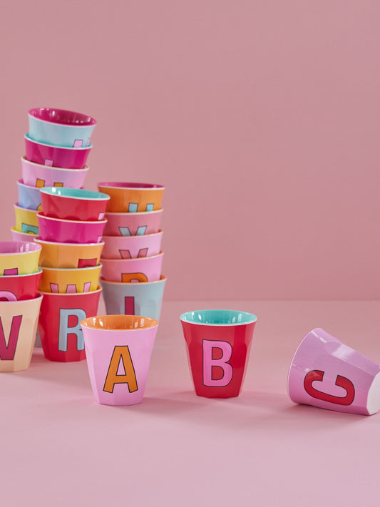 Melamine Cup - Medium with Alphabet in Pinkish Colors | Letter I