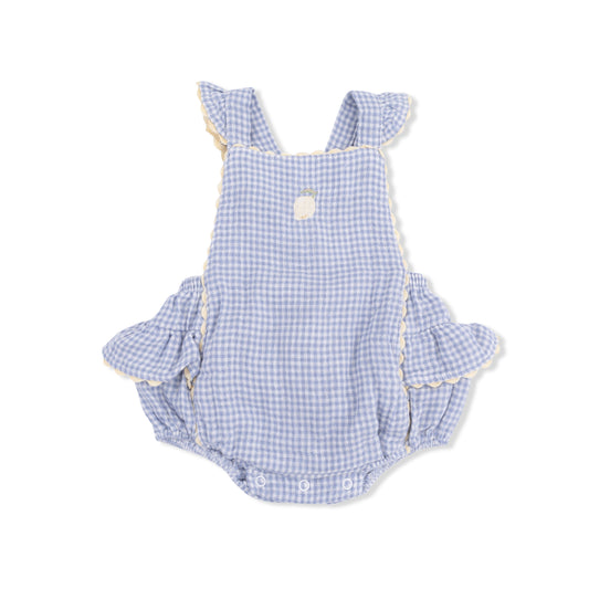 Micro Gingham Blue Blizzard - Ric Rac Ruffle Sunsuit
