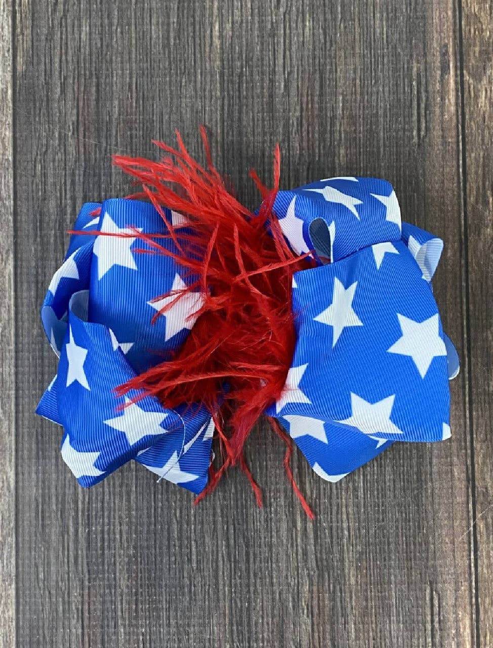 Texas Sized Feather Puff American Flag Hair Bow