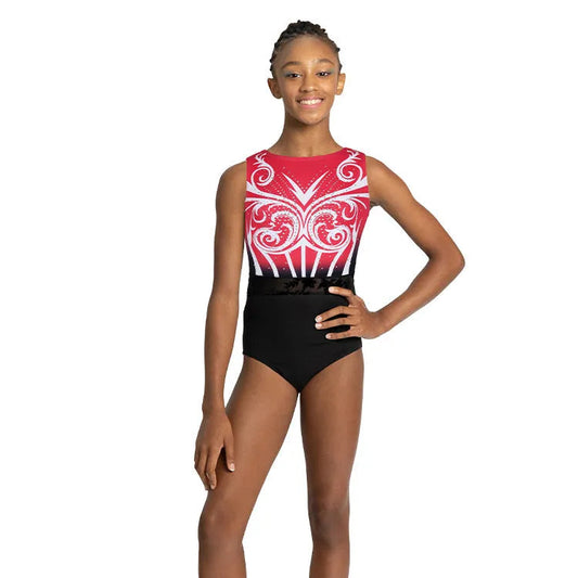 Fiery Red Floral Gymnastics Leotard for Girls, Adult, Child