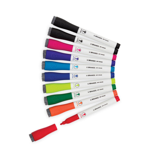U Brands Medium Point Dry Erase Markers, Medium Chisel Tip, Assorted Colors, 10/Pack