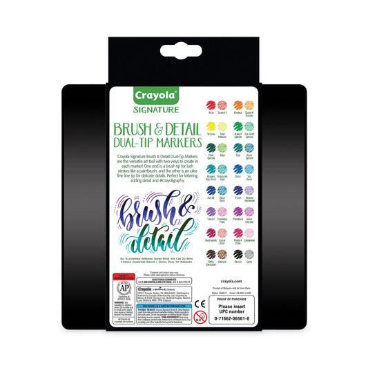 Crayola Brush and Detail Dual Ended Markers, Extra-Fine Brush/Bullet Tips, Assorted Colors, 16/Set