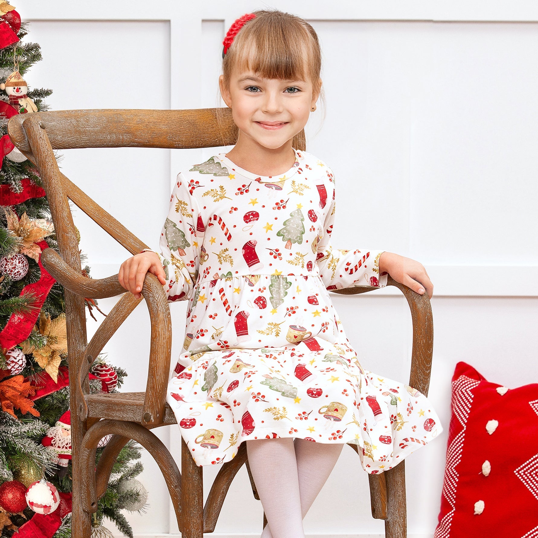 Girls Christmas Dress Bamboo Holiday Tiered Twirl Dress - Noel Girls Christmas Dress Bamboo Holiday Tiered Twirl Dress - Noel