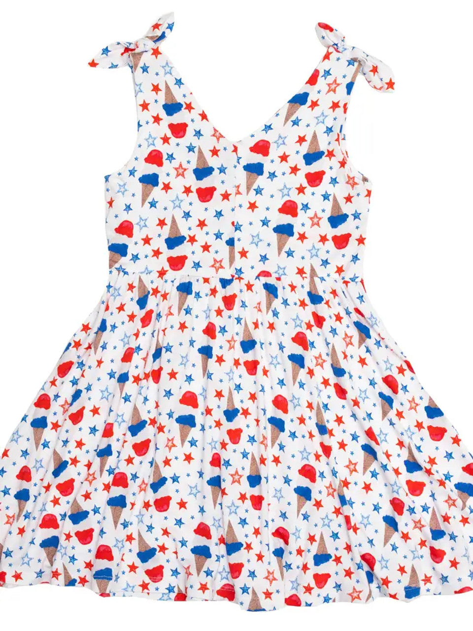 July Patriotic Ice Cream Bamboo Bow Shoulder Sleeveless Dress