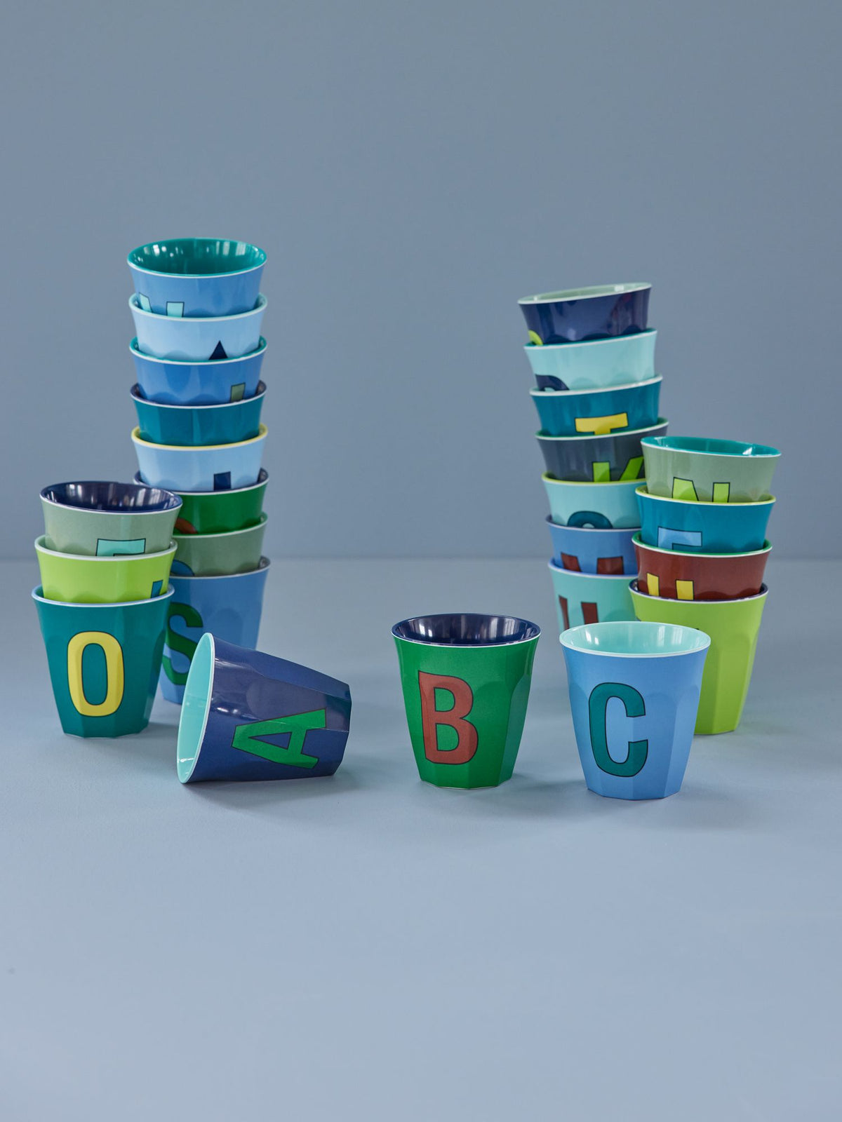 Melamine Cup - Medium with Alphabet in Bluish Colors | Letter V