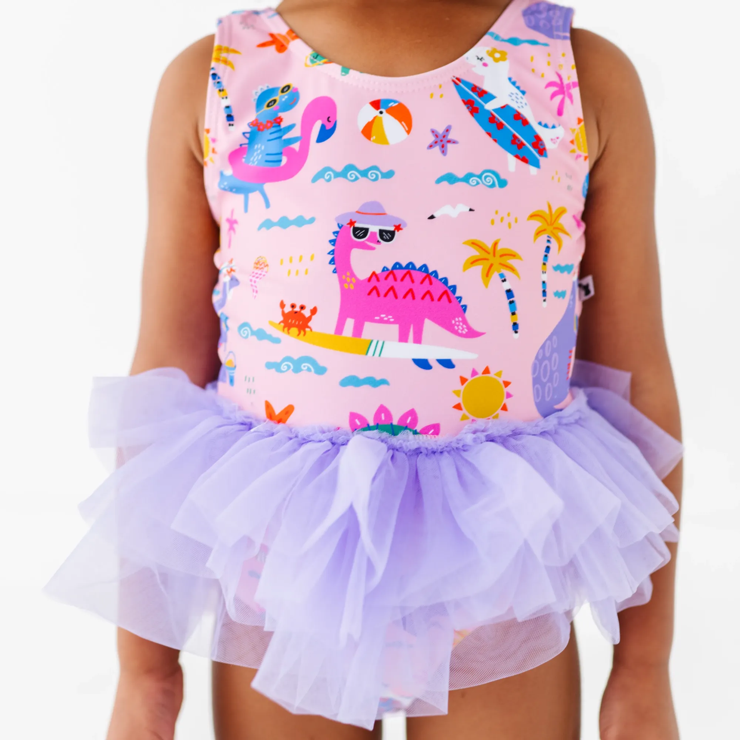 Pink Dino Girls Swimsuit With Tutu