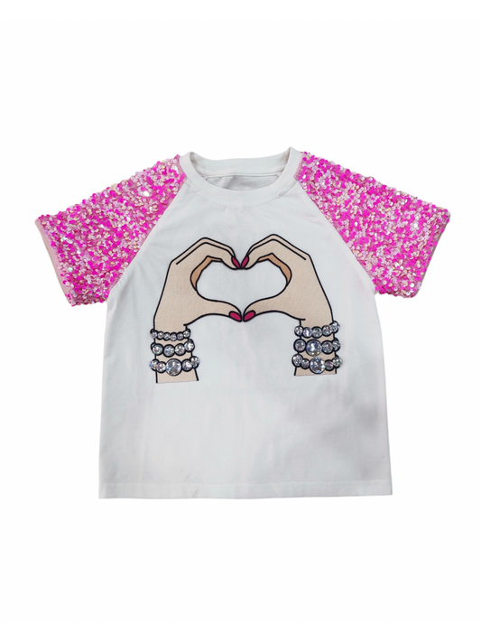 Lover Heart Hands Love Raglan Sequins Top