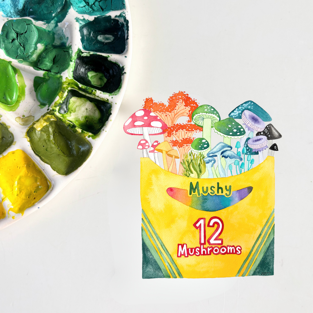 Mushroom Crayon Box Fungi Watercolor Vinyl Sticker