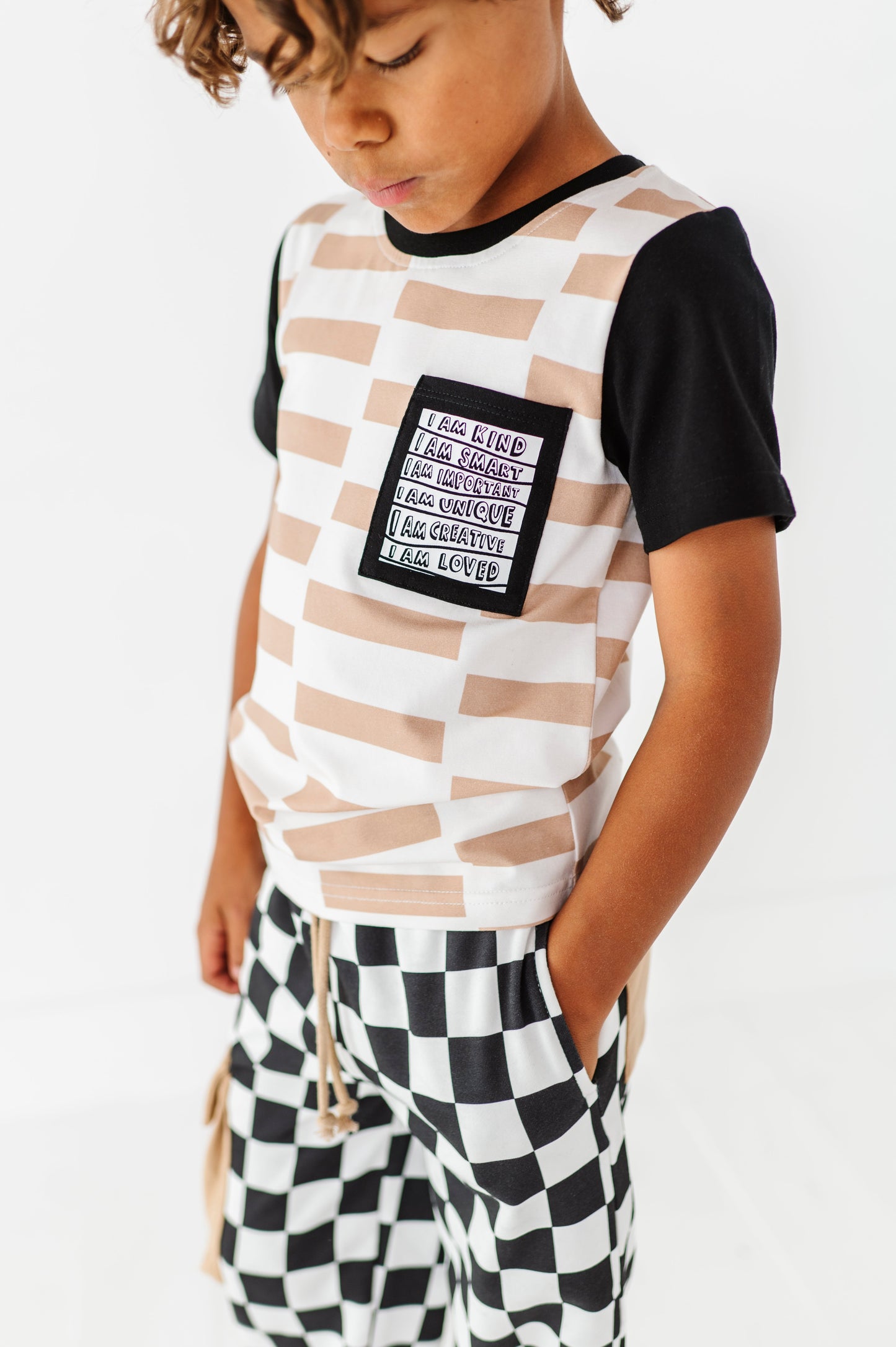 Chunky Tan Check Affirmation Pocket Tee