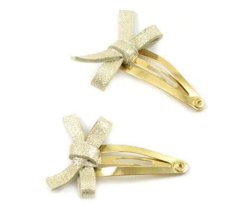 Metallic Baby Bow Hair Clips – Brass Leather (Pair)
