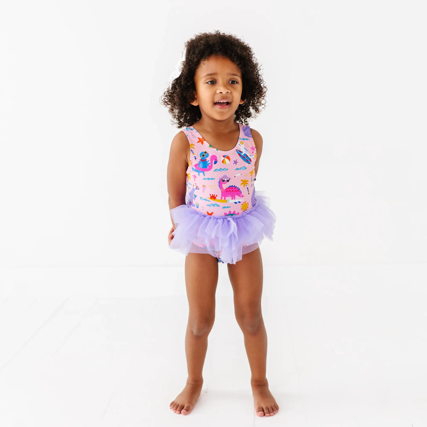 Pink Dino Girls Swimsuit With Tutu