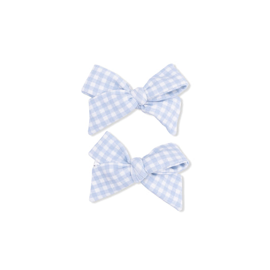 Mini Gingham Blue - 2 Pack Bow Clips