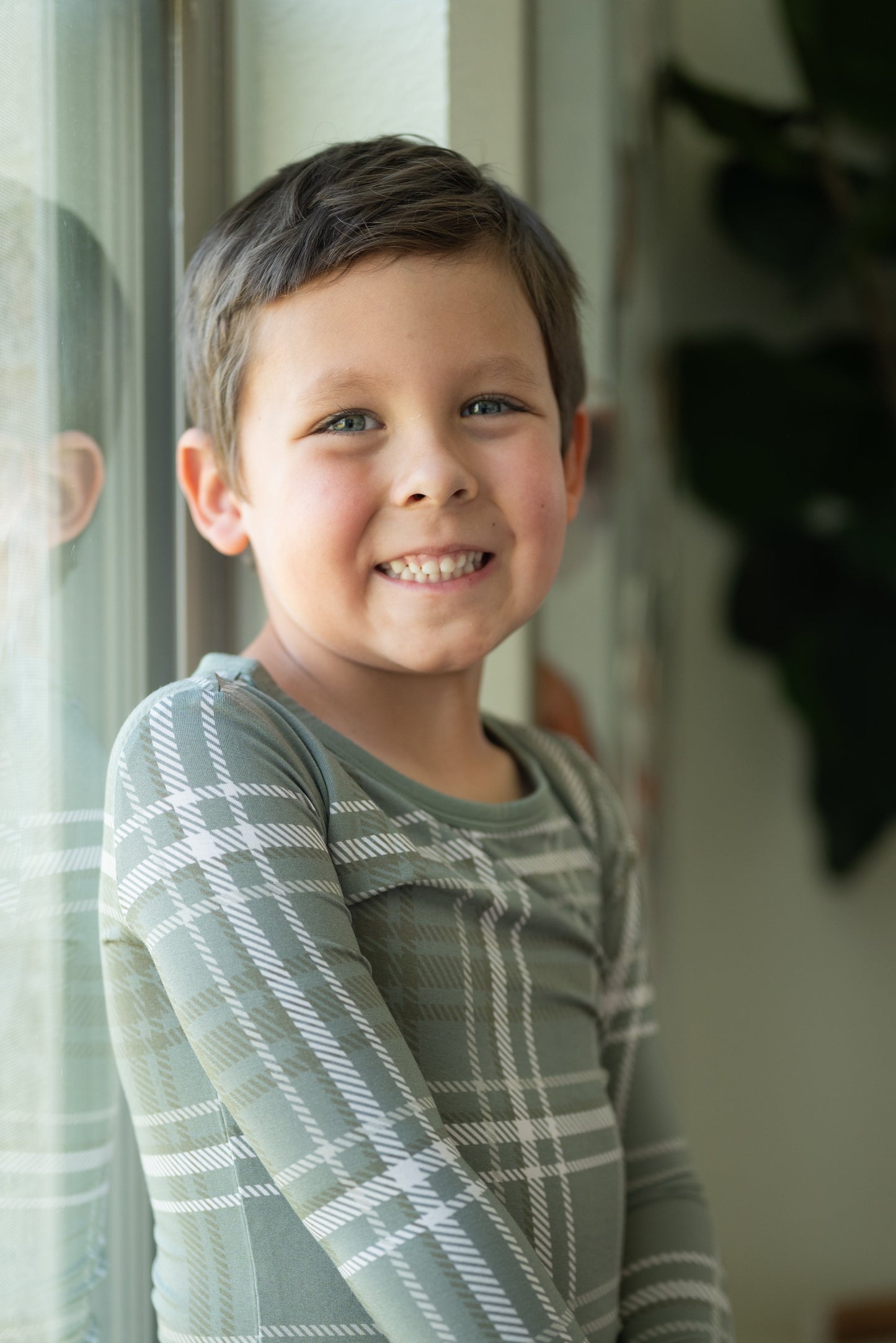 Sage Plaid Long Sleeve Lounge Set