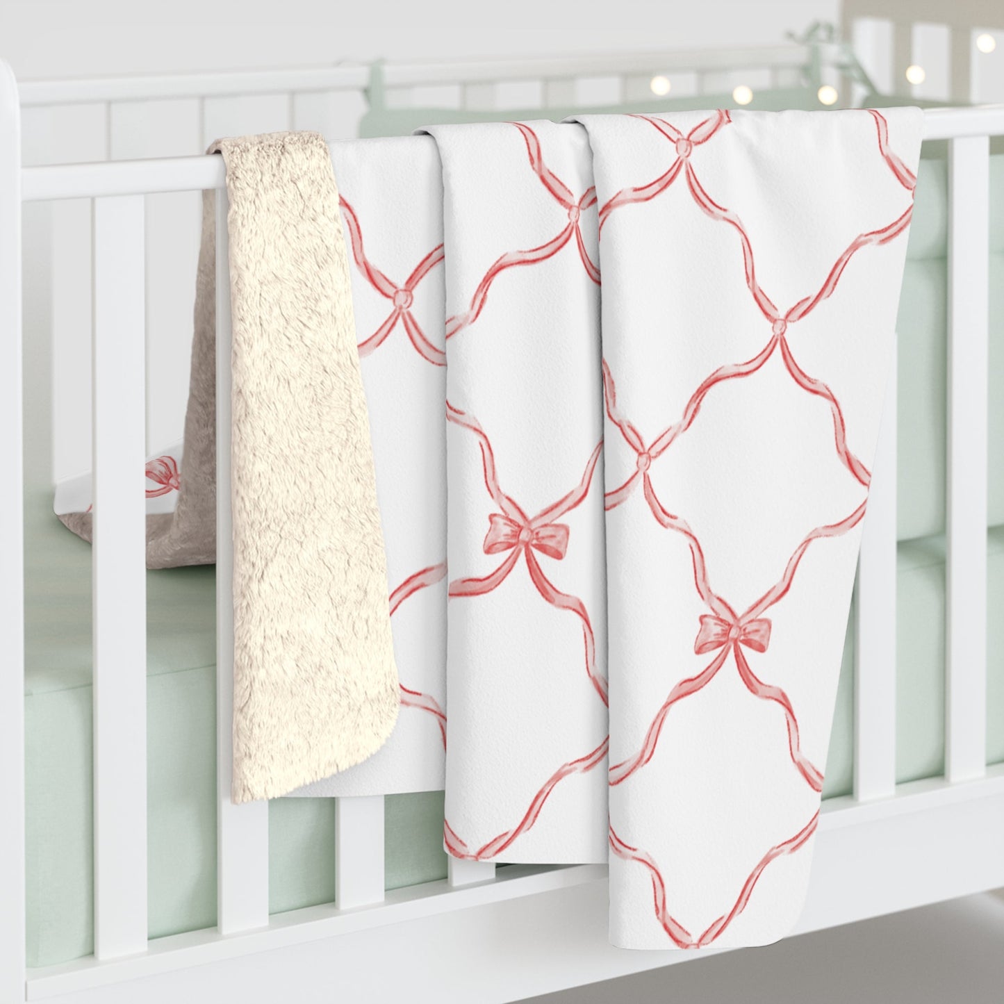 Three Bees Trellis Bow Cozy Sherpa Fleece Blanket - Red