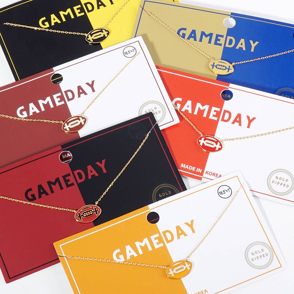 Gold Dipped Gameday Enamel Football Pendant Necklace