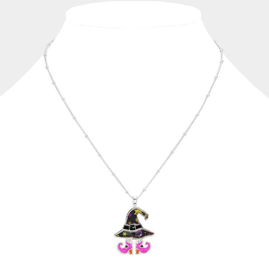 Halloween Witch Hat Boots Pendant Necklace