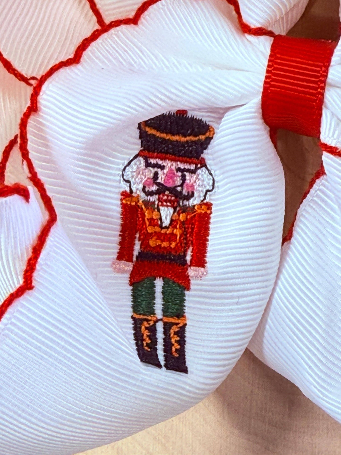 Nutcracker Embroidered Moonstitch Hair Bow