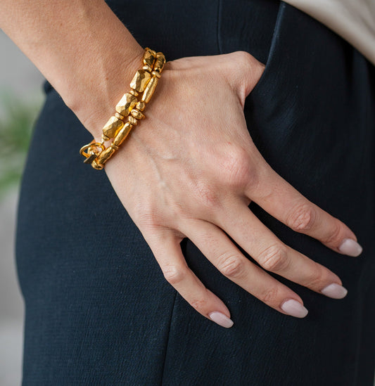 Gold Rectangle Bead Bracelet