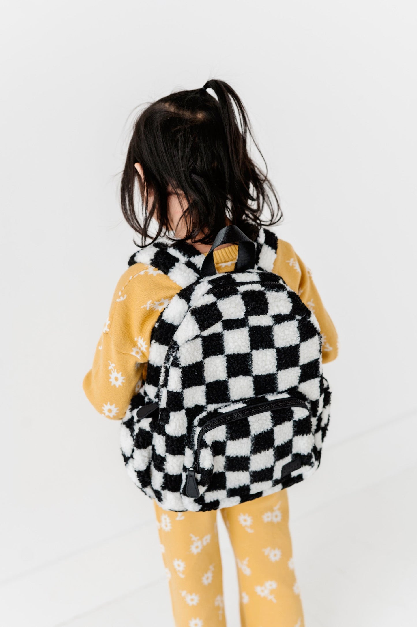 Mini Backpack- Sherpa Black & White Checkered