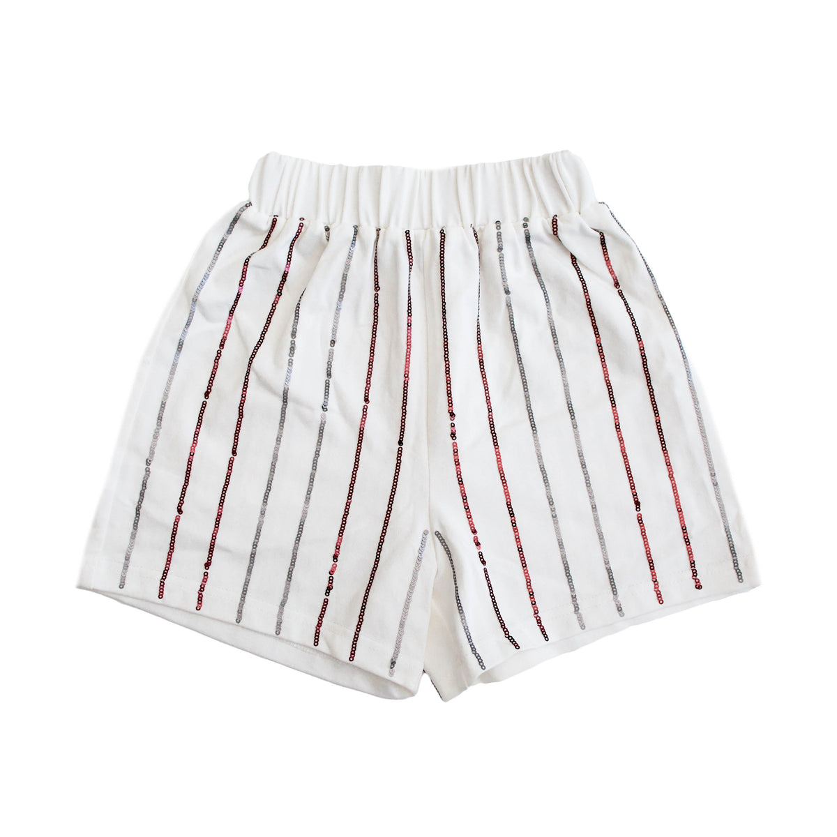 Maroon and Silver Sequin Striped Shorts