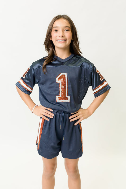 Navy and Orange Sequin Jersey