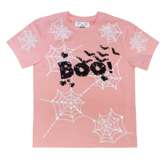 Kids' Pink Boo Spider Web Shirt