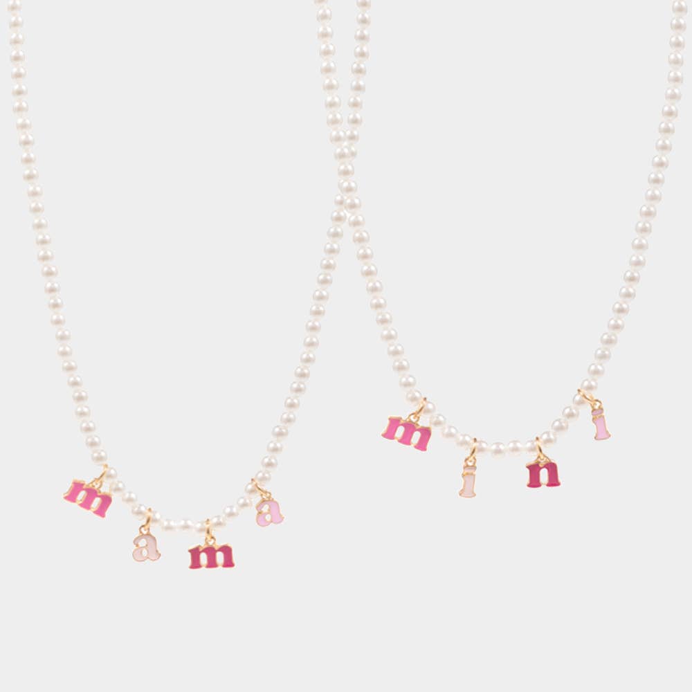 2PCS -mini mama Pendant Moms and Kids Set Pearl Necklaces