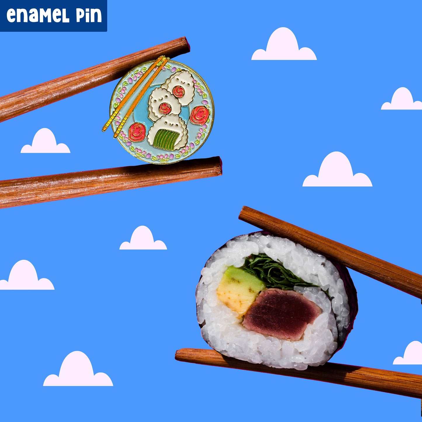Kawaii onigiri sushi enamel pin