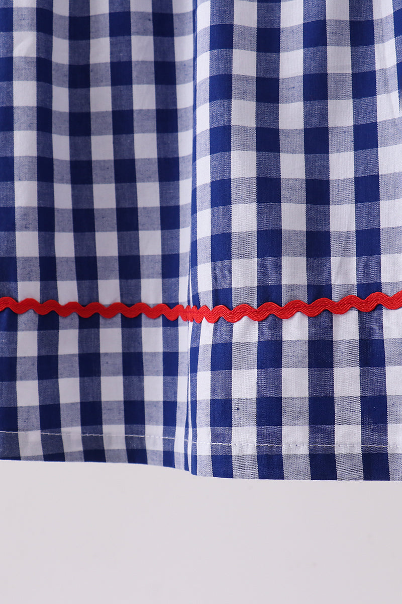 Blue flag fireworks embroidery gingham dress