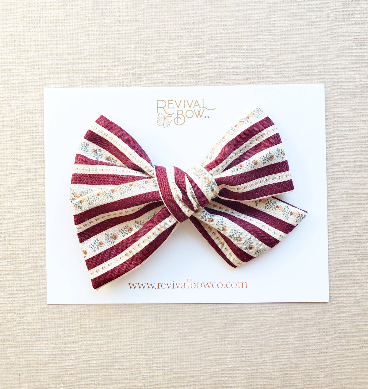 Large Bow on Clip • Burgundy Floral Stripe
