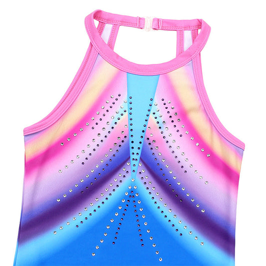 Colorful-diamond Clasp Back Gymnastics Leotard Set