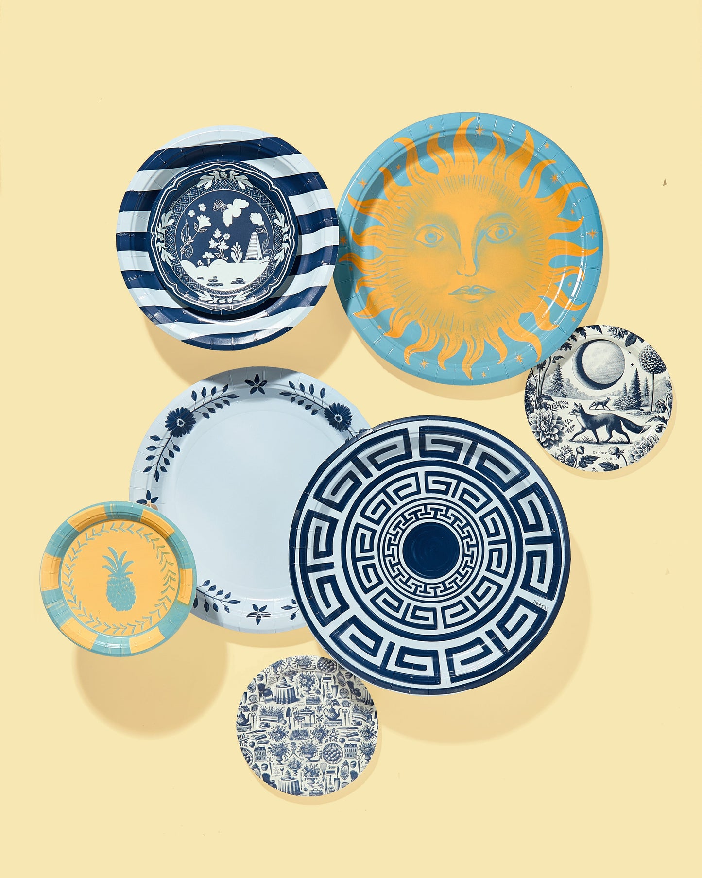 Golden and Dutch Blue Celestial Sunshine Dessert Paper Plates - 8 pack
