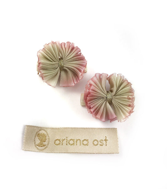 Floral Silk Bow Hair Clips – Dip-Dyed Set of 2