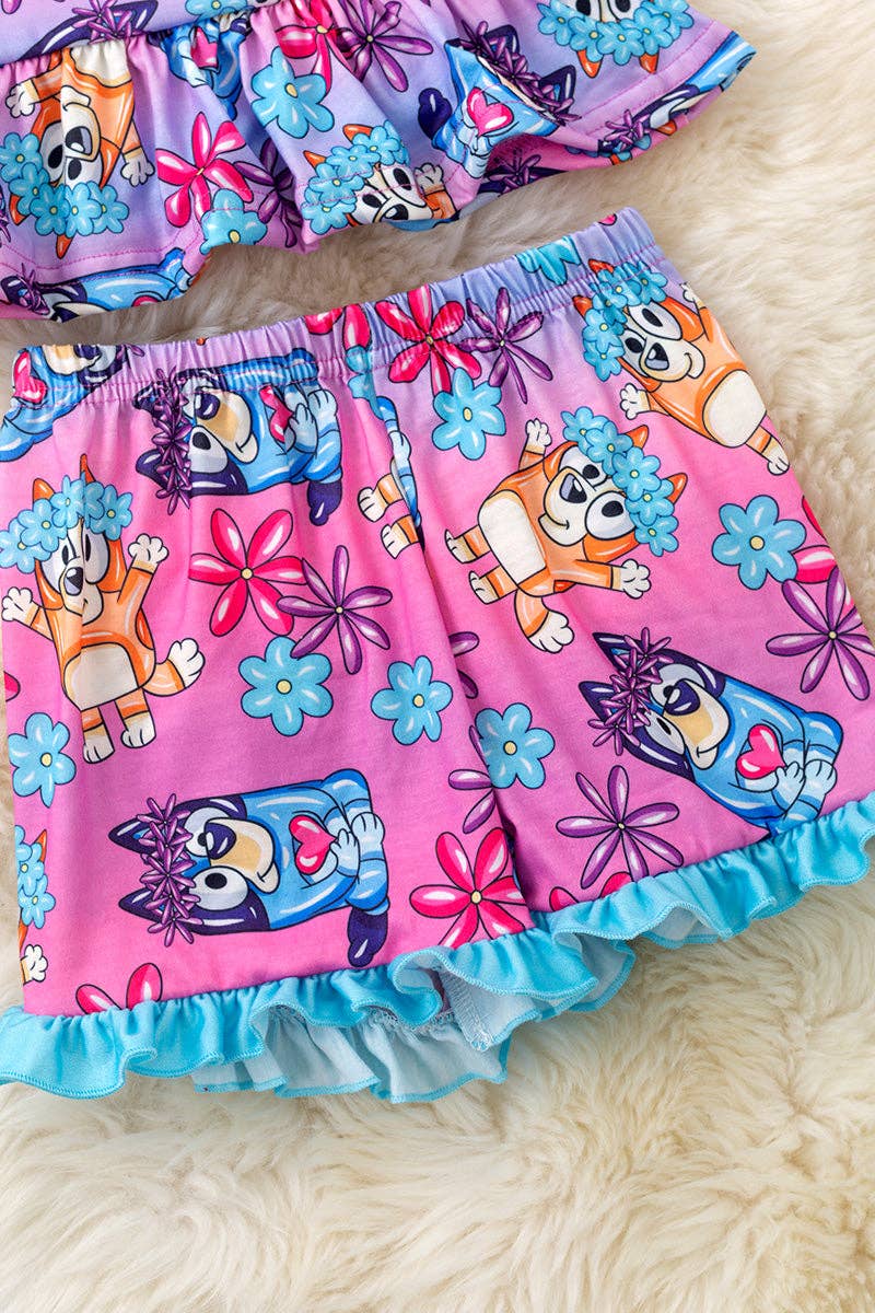 Blue Dog girls ruffle short set