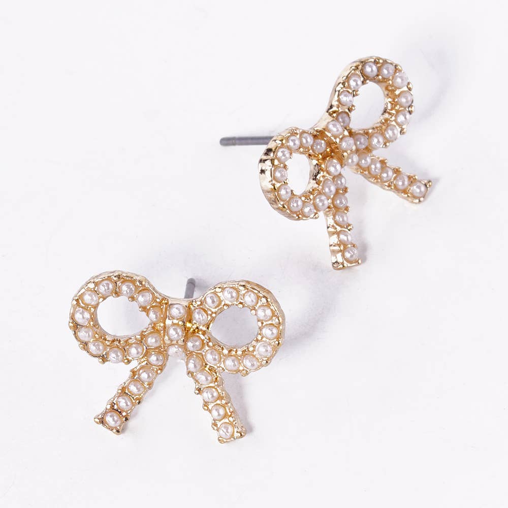 Crystal Stone Studded Ribbon Stud Earrings