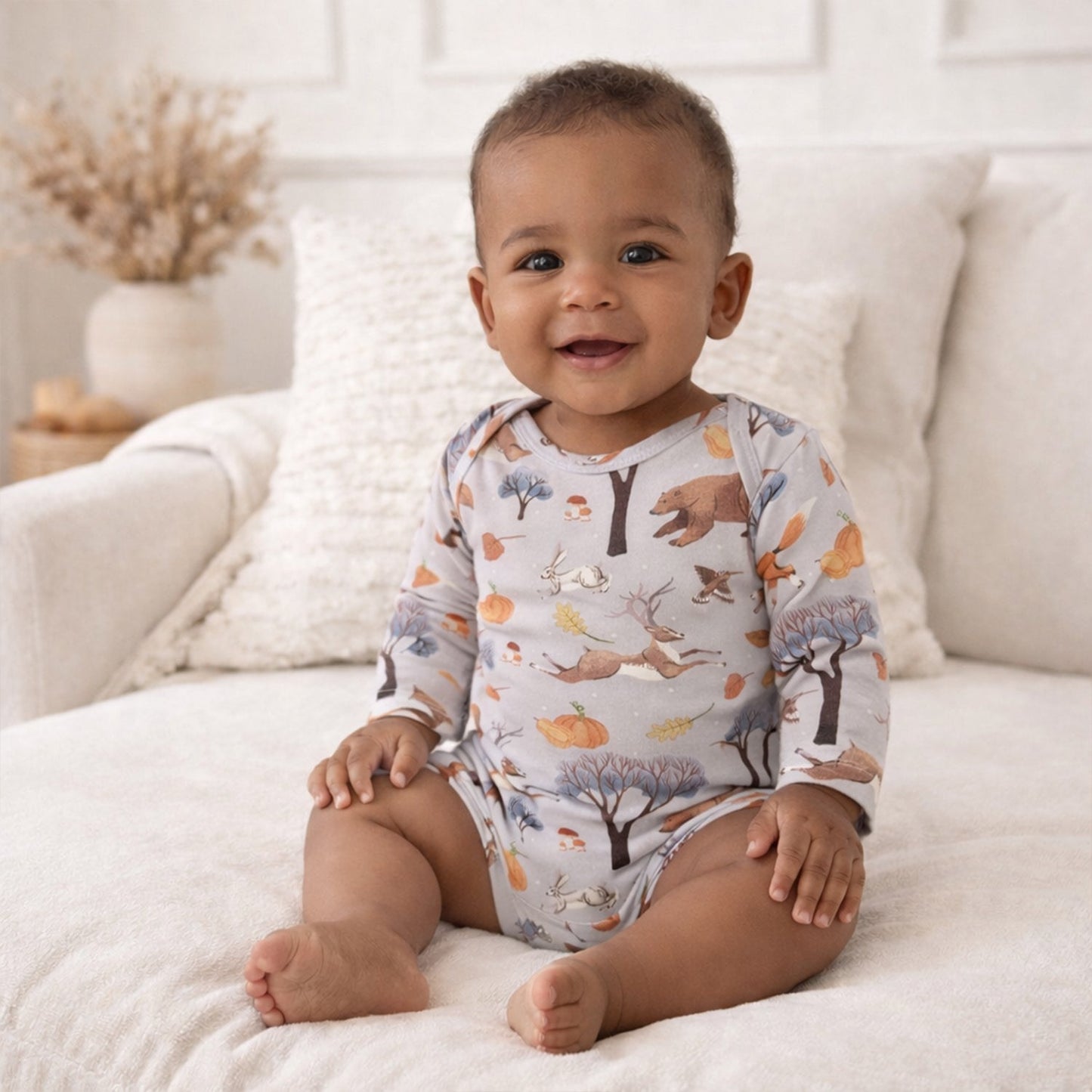 Forest Frolic Baby Bodysuit - Bamboo Autumn