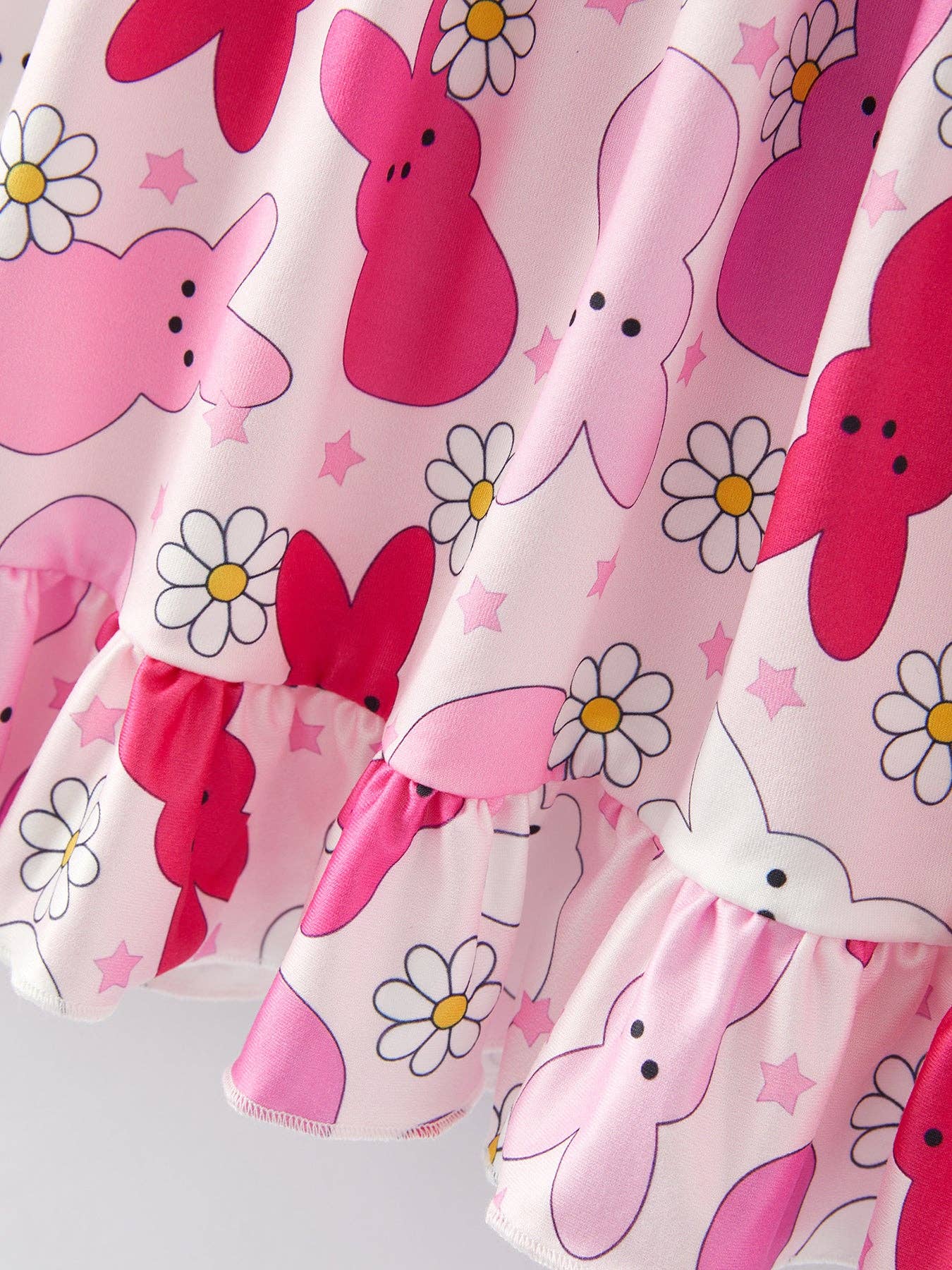 Pink Easter Rabbit Ruffles Puff Sleeves Dress